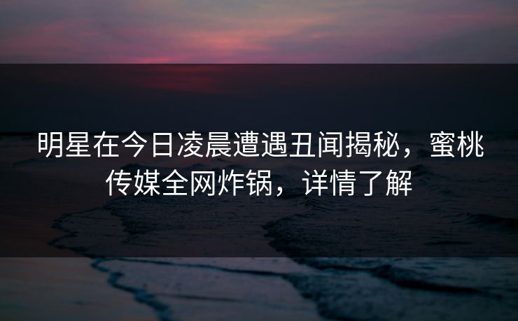 明星在今日凌晨遭遇丑闻揭秘，蜜桃传媒全网炸锅，详情了解