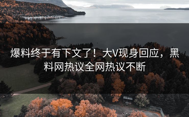 爆料终于有下文了！大V现身回应，黑料网热议全网热议不断